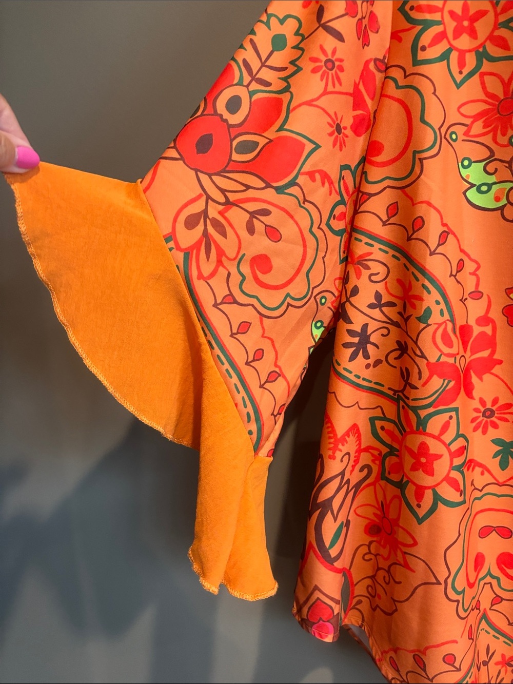 Women’s Orange Floral Split-Neck Top - Picture 2 of 4
